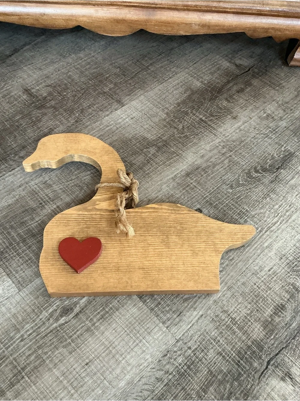 Vintage 1980s Wooden Goose Wall Plaque Shelf Sitter Rustic Country Folk Art
